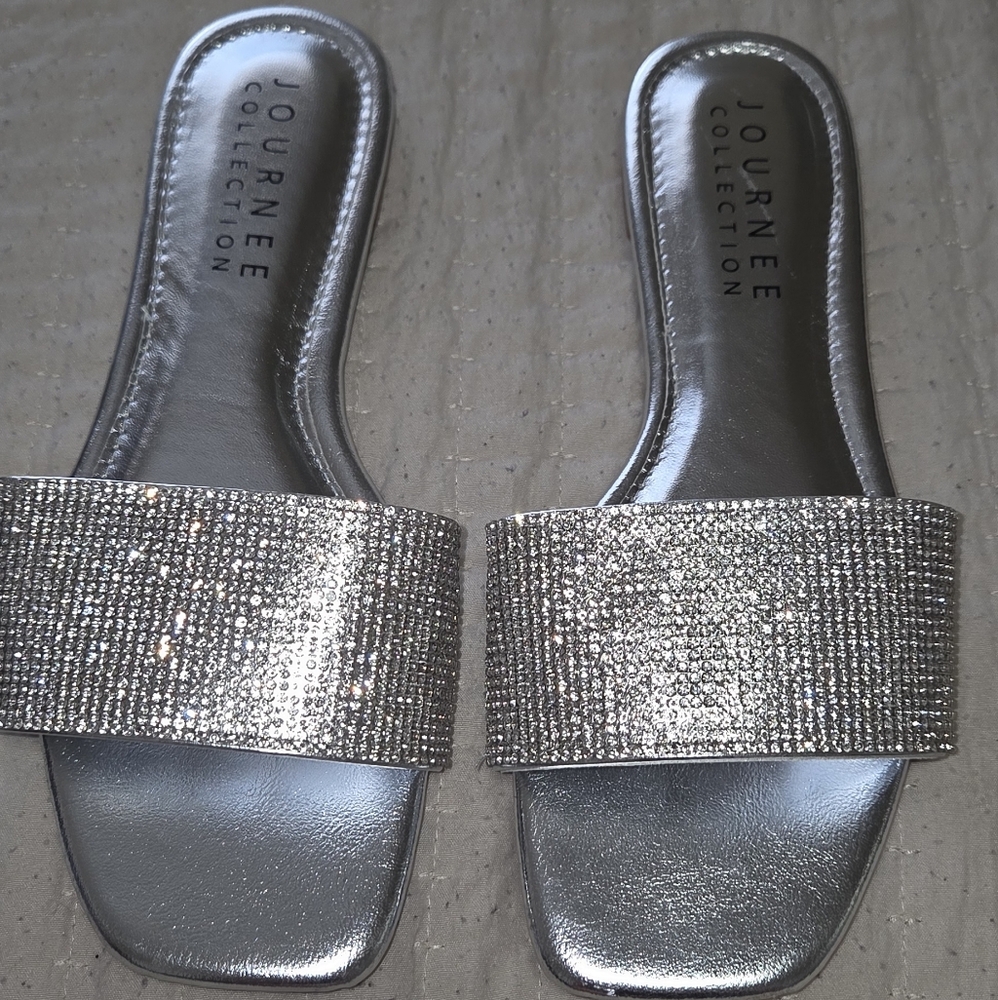New Journee Collection Sparkling Silver Slide Sandals